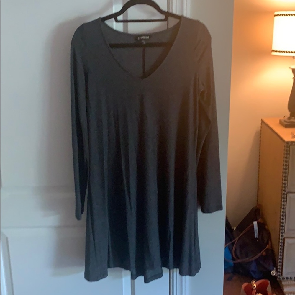Grey long sleeve V neck dress